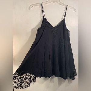 Love Culture Baby Doll Lace Trimmed Tank Top, Size: S/M, Color: Black